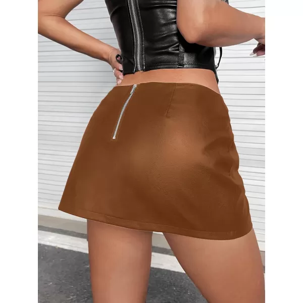WDIRARA Women's PU Leather High Waisted Slit Zip Fly Sexy Party Club Mini Skirt