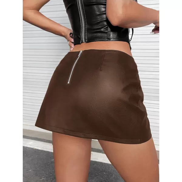 WDIRARA Women's PU Leather High Waisted Slit Zip Fly Sexy Party Club Mini Skirt