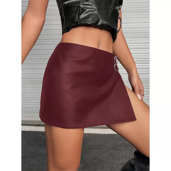 WDIRARA Women's PU Leather High Waisted Slit Zip Fly Sexy Party Club Mini Skirt