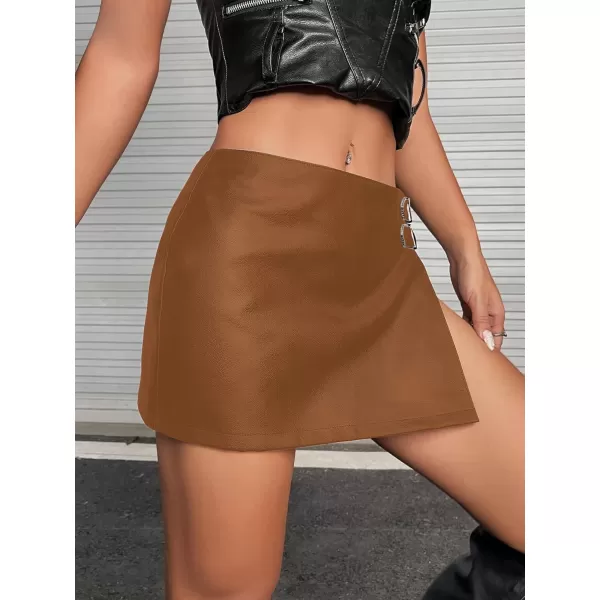 WDIRARA Women's PU Leather High Waisted Slit Zip Fly Sexy Party Club Mini Skirt
