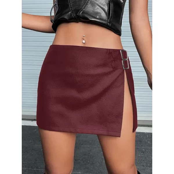 WDIRARA Women's PU Leather High Waisted Slit Zip Fly Sexy Party Club Mini Skirt