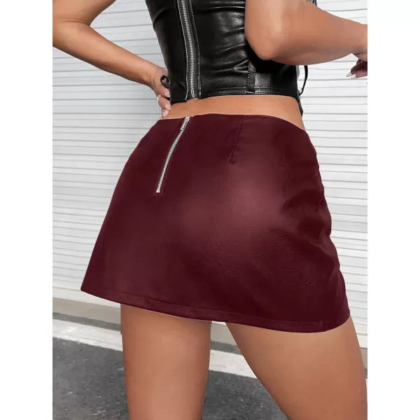 WDIRARA Women's PU Leather High Waisted Slit Zip Fly Sexy Party Club Mini Skirt