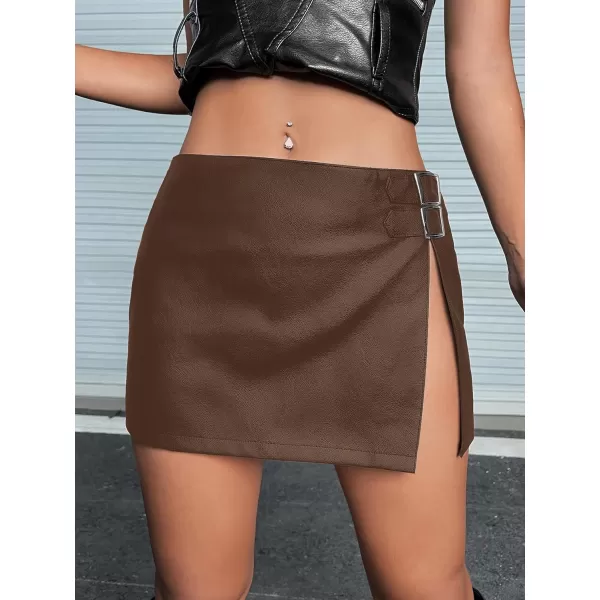 WDIRARA Women's PU Leather High Waisted Slit Zip Fly Sexy Party Club Mini Skirt