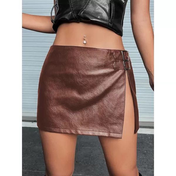 WDIRARA Women's PU Leather High Waisted Slit Zip Fly Sexy Party Club Mini Skirt