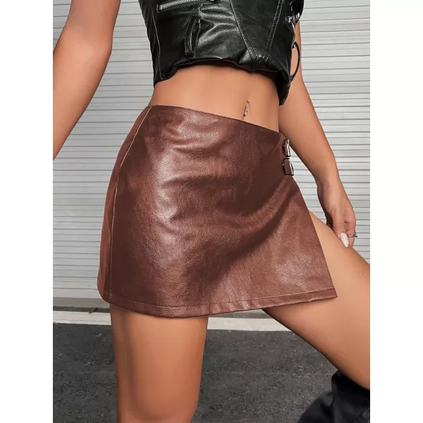 WDIRARA Women's PU Leather High Waisted Slit Zip Fly Sexy Party Club Mini Skirt