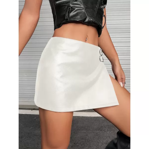 WDIRARA Women's PU Leather High Waisted Slit Zip Fly Sexy Party Club Mini Skirt