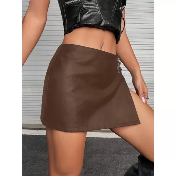 WDIRARA Women's PU Leather High Waisted Slit Zip Fly Sexy Party Club Mini Skirt