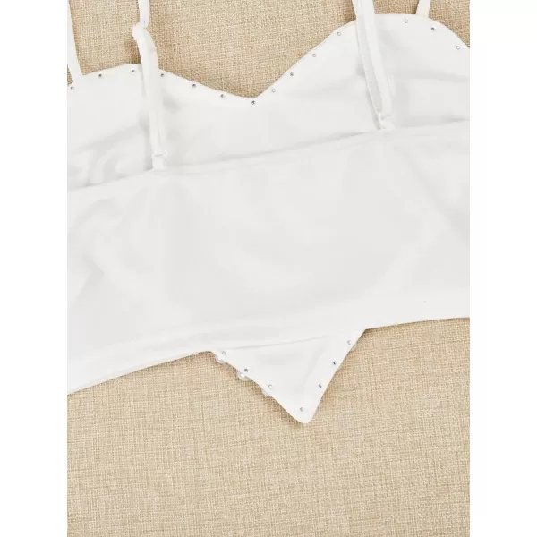 WDIRARA Women's Pearls Sleeveless Asymmetrical Hem Crop Cami Top Sexy Camisole