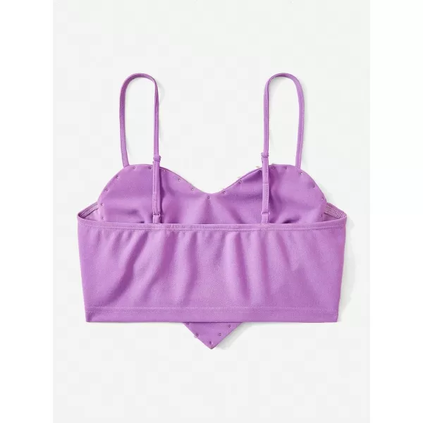 WDIRARA Women's Pearls Sleeveless Asymmetrical Hem Crop Cami Top Sexy Camisole
