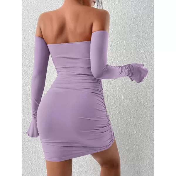 WDIRARA Women's Petite Off Shoulder Long Sleeve Cut Out Tie Front Bodycon Mini Dress