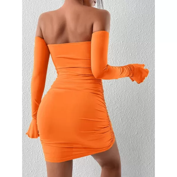 WDIRARA Women's Petite Off Shoulder Long Sleeve Cut Out Tie Front Bodycon Mini Dress