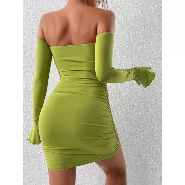 WDIRARA Women's Petite Off Shoulder Long Sleeve Cut Out Tie Front Bodycon Mini Dress