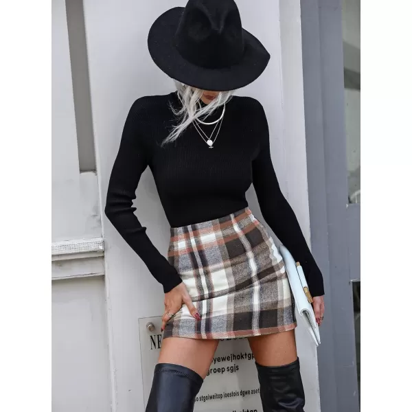 WDIRARA Women's Plaid High Waist Bodycon Skirt Casual Stretch Short Skirts