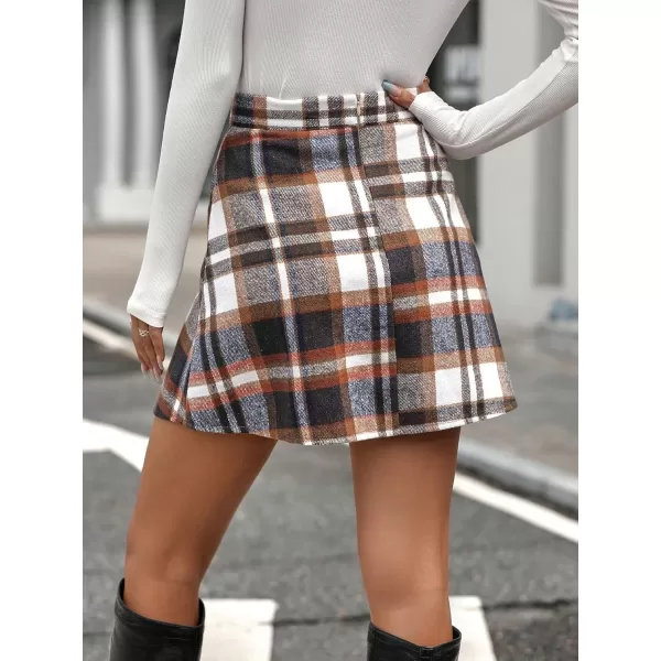 WDIRARA Women's Plaid High Waist Bodycon Skirt Casual Stretch Short Skirts