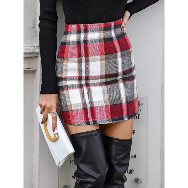 WDIRARA Women's Plaid High Waist Bodycon Skirt Casual Stretch Short Skirts