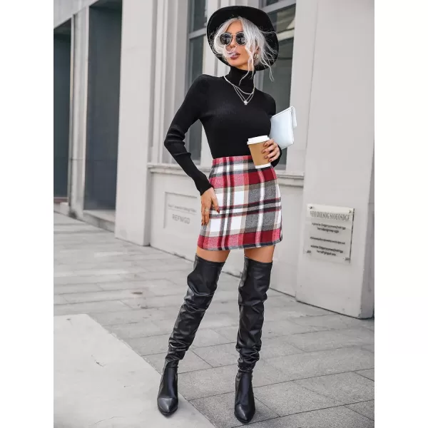 WDIRARA Women's Plaid High Waist Bodycon Skirt Casual Stretch Short Skirts