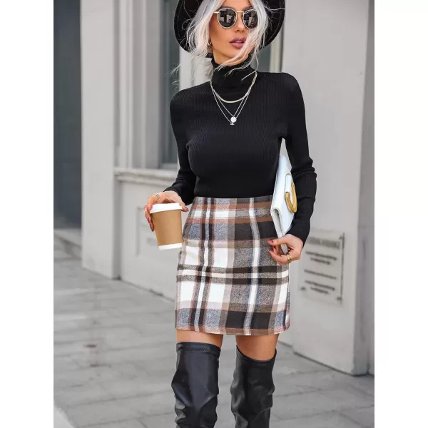WDIRARA Women's Plaid High Waist Bodycon Skirt Casual Stretch Short Skirts