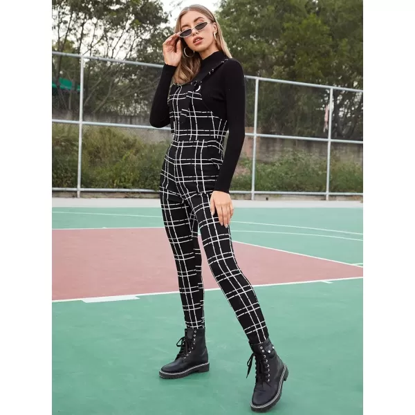 WDIRARA Women's Plaid Overall Straps High Waist Pinafore Casual Jumpsuit with Pocket