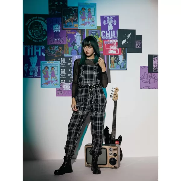 WDIRARA Women's Plaid Overall Straps High Waist Pinafore Casual Jumpsuit with Pocket