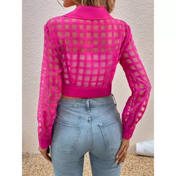 WDIRARA Women's Plaid Sheer Mesh Bomber Long Sleeve Open Front Jacket Button Front Elegant Casual Outwear