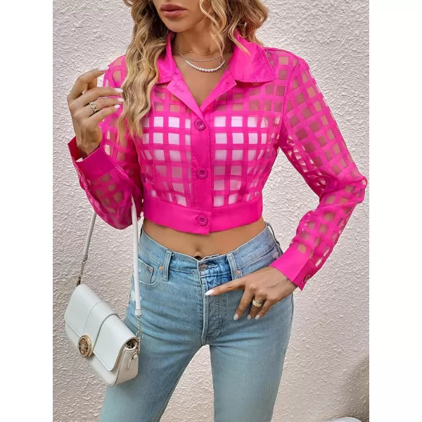 WDIRARA Women's Plaid Sheer Mesh Bomber Long Sleeve Open Front Jacket Button Front Elegant Casual Outwear