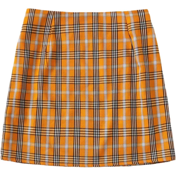 WDIRARA Women's Plaid Skirt High Waist Split Front Zip Up Mini Bodycon Skirt