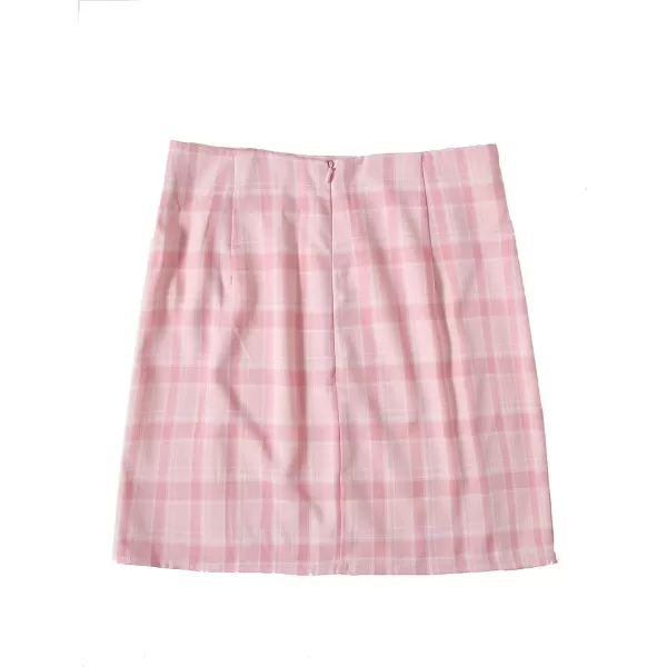 WDIRARA Women's Plaid Skirt High Waist Split Front Zip Up Mini Bodycon Skirt