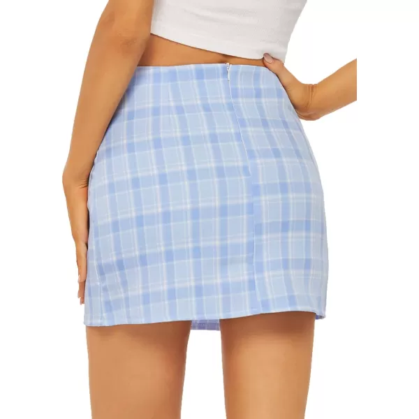WDIRARA Women's Plaid Skirt High Waist Split Front Zip Up Mini Bodycon Skirt