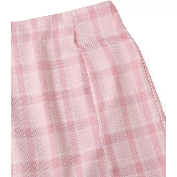 WDIRARA Women's Plaid Skirt High Waist Split Front Zip Up Mini Bodycon Skirt