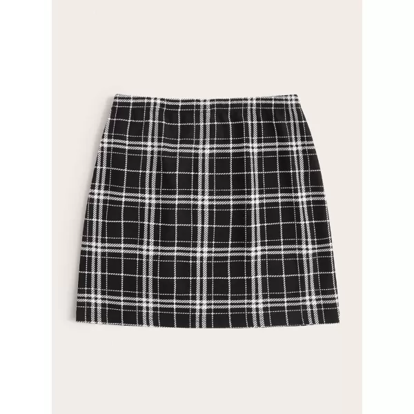 WDIRARA Women's Plaid Skirt High Waist Split Front Zip Up Mini Bodycon Skirt