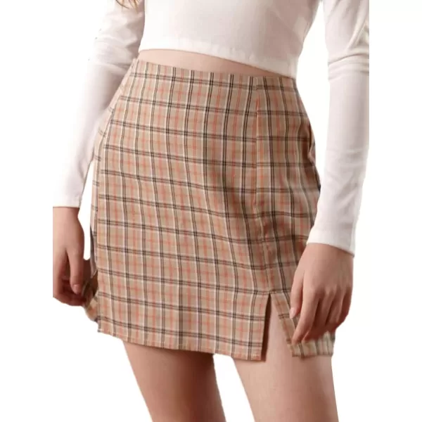 WDIRARA Women's Plaid Skirt High Waist Split Front Zip Up Mini Bodycon Skirt