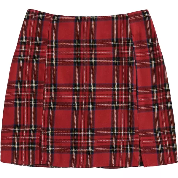 WDIRARA Women's Plaid Skirt High Waist Split Front Zip Up Mini Bodycon Skirt