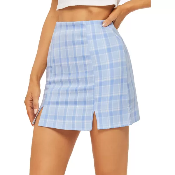 WDIRARA Women's Plaid Skirt High Waist Split Front Zip Up Mini Bodycon Skirt