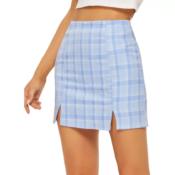 WDIRARA Women's Plaid Skirt High Waist Split Front Zip Up Mini Bodycon Skirt