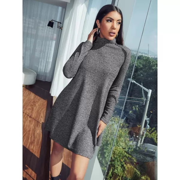 WDIRARA Women's Plaid Tweed Mock Neck Lantern Long Sleeve Dress Casual A Line Dresses
