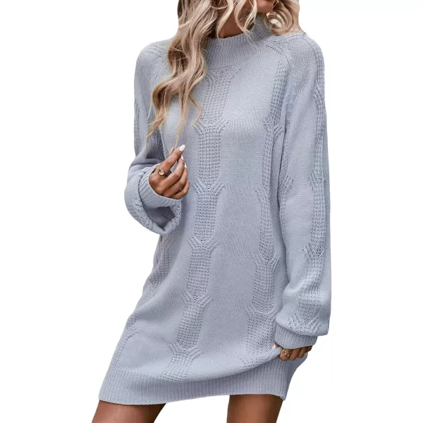 WDIRARA Women's Plaid Tweed Mock Neck Lantern Long Sleeve Dress Casual A Line Dresses