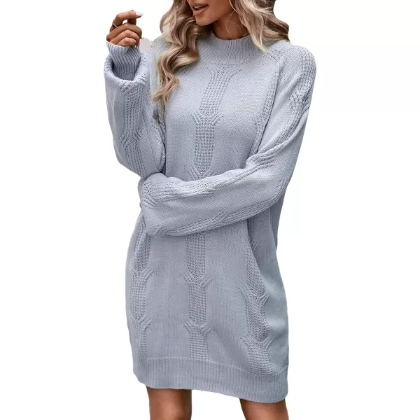 WDIRARA Women's Plaid Tweed Mock Neck Lantern Long Sleeve Dress Casual A Line Dresses