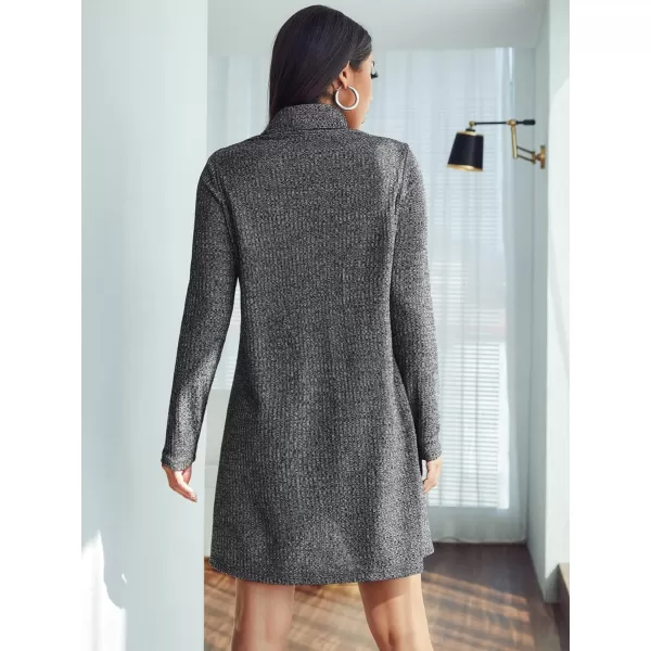 WDIRARA Women's Plaid Tweed Mock Neck Lantern Long Sleeve Dress Casual A Line Dresses