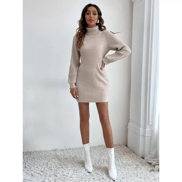 WDIRARA Women's Plaid Tweed Mock Neck Lantern Long Sleeve Dress Casual A Line Dresses
