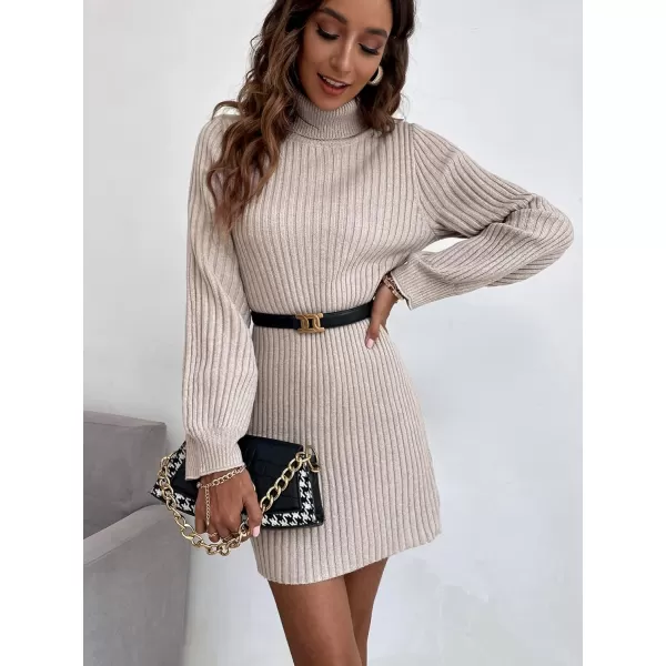 WDIRARA Women's Plaid Tweed Mock Neck Lantern Long Sleeve Dress Casual A Line Dresses