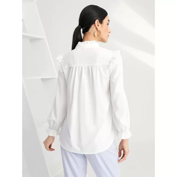 WDIRARA Women's Pleated Ruffle Trim Flounce Long Sleeve Mock Neck Blouse Top