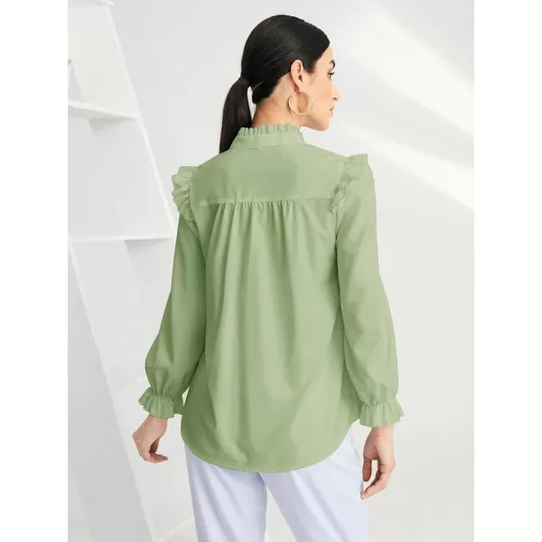 WDIRARA Women's Pleated Ruffle Trim Flounce Long Sleeve Mock Neck Blouse Top