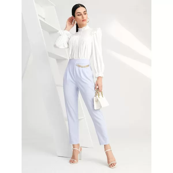 WDIRARA Women's Pleated Ruffle Trim Flounce Long Sleeve Mock Neck Blouse Top