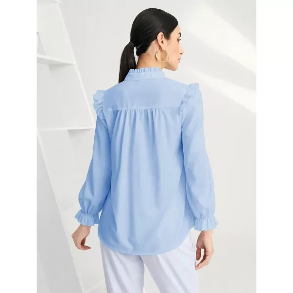 WDIRARA Women's Pleated Ruffle Trim Flounce Long Sleeve Mock Neck Blouse Top