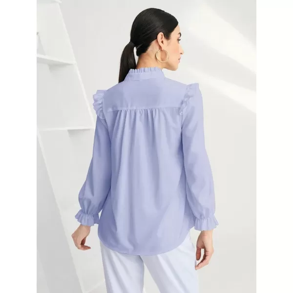 WDIRARA Women's Pleated Ruffle Trim Flounce Long Sleeve Mock Neck Blouse Top