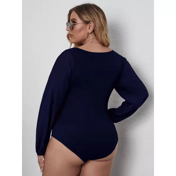 WDIRARA Women's Plus Size Bishop Long Sleeve Scoop Neck Bodysuit Casual Tops