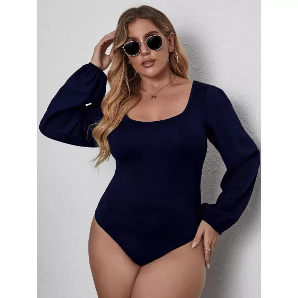 WDIRARA Women's Plus Size Bishop Long Sleeve Scoop Neck Bodysuit Casual Tops