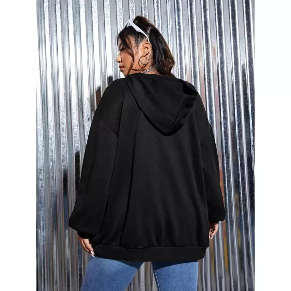 WDIRARA Women's Plus Size Butterfly Print Zip Up Drop Shoulder Hoodie Sweatshirt