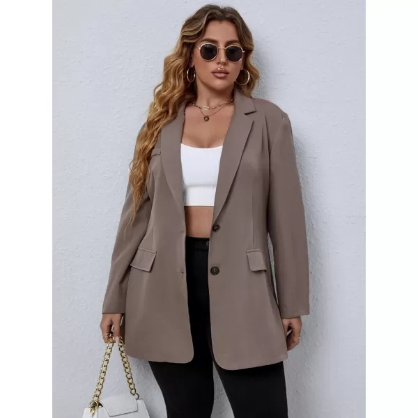WDIRARA Women's Plus Size Button Front Long Sleeve Blazer Work Office Jacket