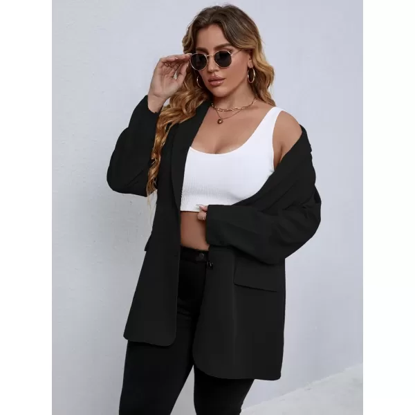 WDIRARA Women's Plus Size Button Front Long Sleeve Blazer Work Office Jacket